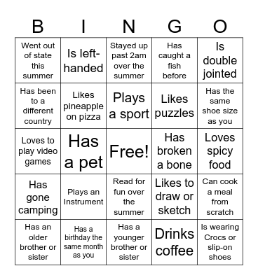 Human Bingo Card