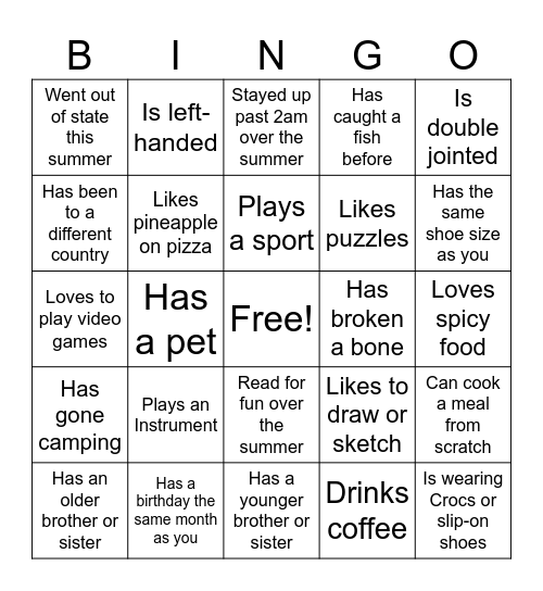 Human Bingo Card