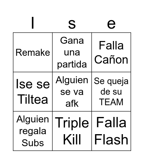 Ise´s Bingo Card