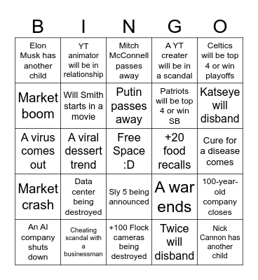 2027 Events Bingo Card