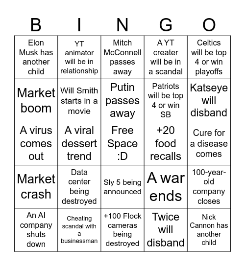 2027 Events Bingo Card