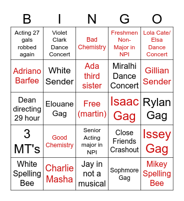 Casting Fall Bingo Card
