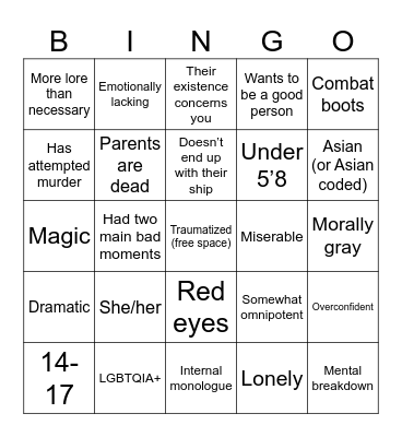 Maddie character bingo #2 Bingo Card