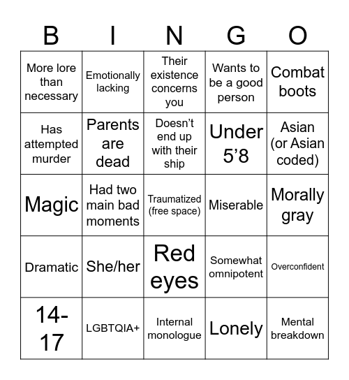 Maddie character bingo #2 Bingo Card