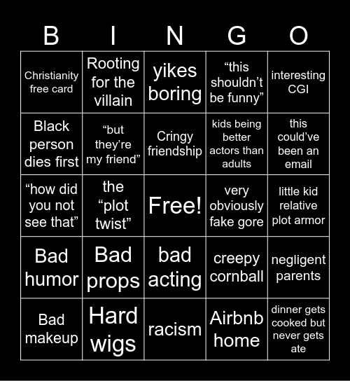 Bad horror bingo Card
