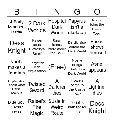 Deltarune Chapter 6 Bingo Card