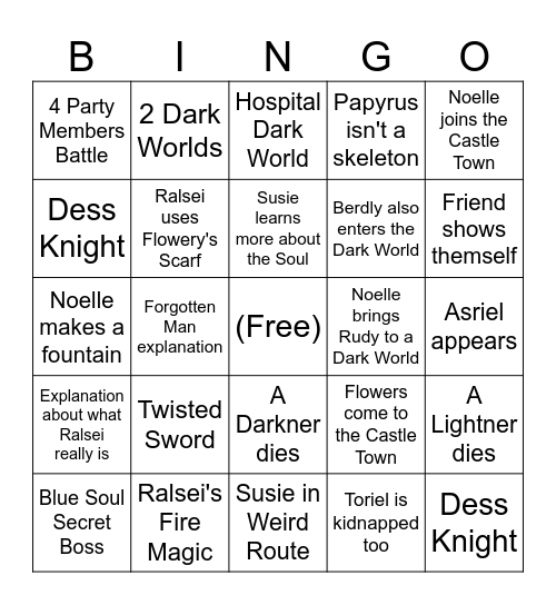 Deltarune Chapter 6 Bingo Card