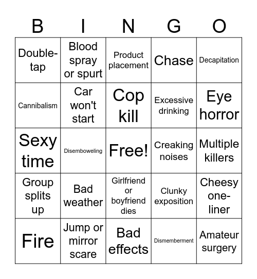 Horror Movie Club Bingo Card