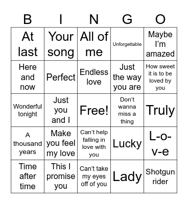 First Dance Bingo Card