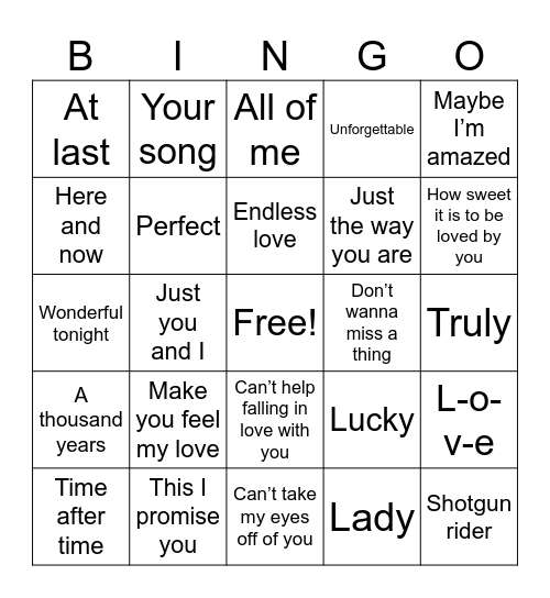 First Dance Bingo Card