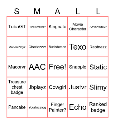 Find The Smalltubers Bingo Card