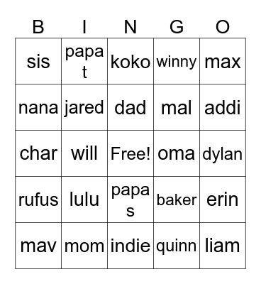 Untitled Bingo Card