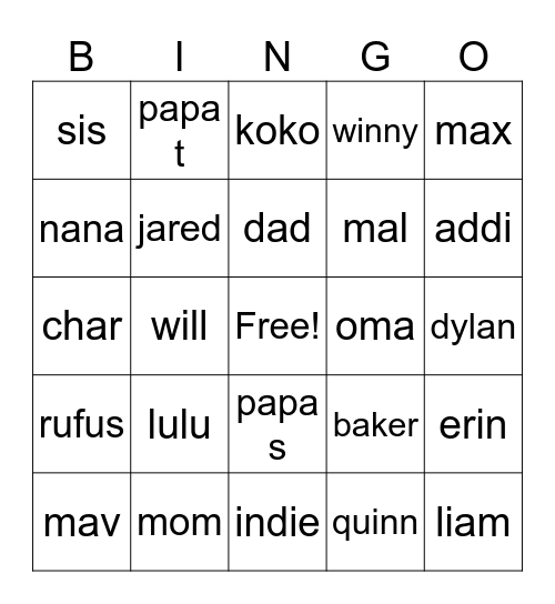 Untitled Bingo Card