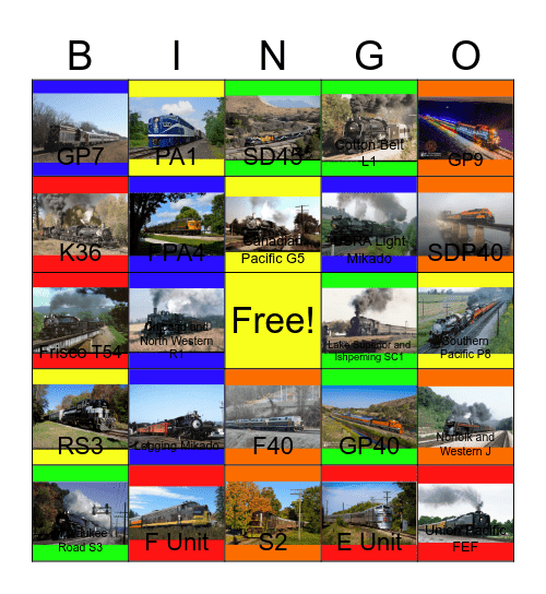 The New River Train and other Passenger Trains across America Bingo Card