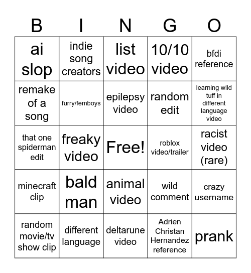 Untitled Bingo Card