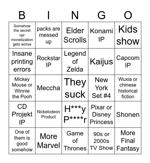 Magic the Gathering 2027 Universes Beyond Bingo Card