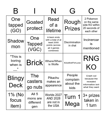 Champ Sunday Bingo Card
