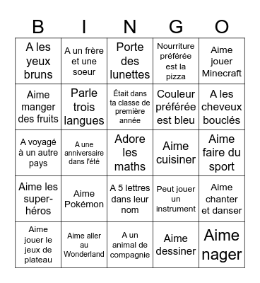 Trouver un ami qui ... Bingo Card