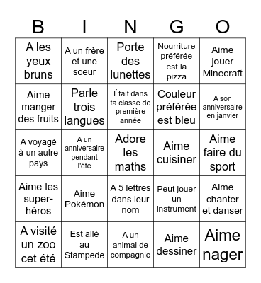 Trouver un ami qui ... Bingo Card