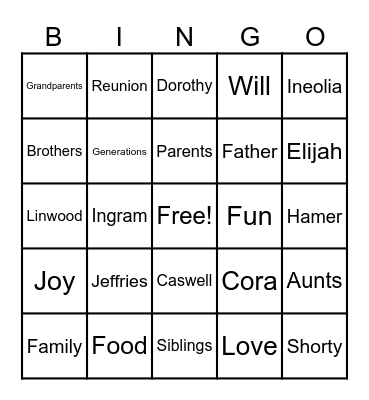 Jeffries Family Bingo Card