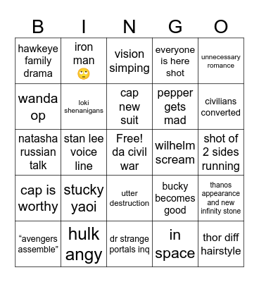 capn america civil war Bingo Card