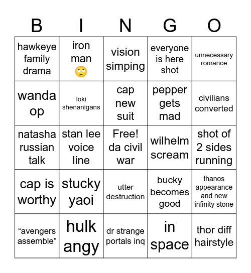 capn america civil war Bingo Card