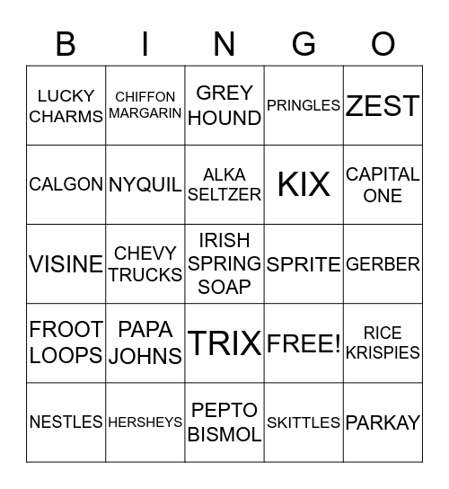 JINGLES Bingo Card