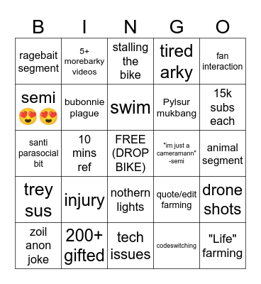 Arky x Bonnie Iceland Bingo Card