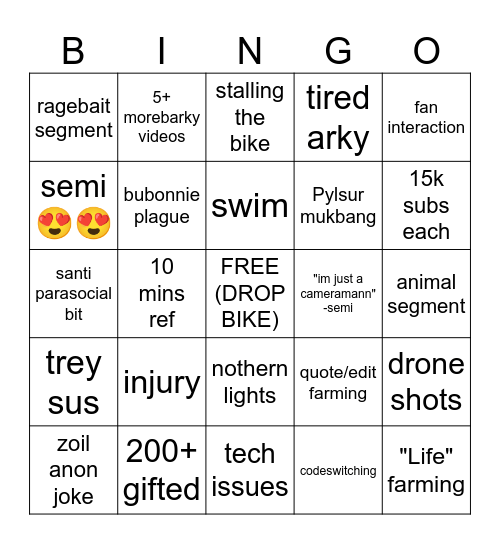 Arky x Bonnie Iceland Bingo Card