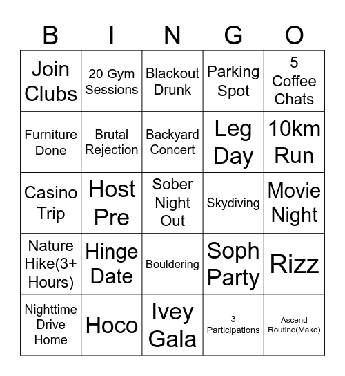 September Bingo Card