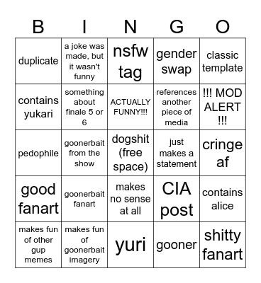 gup memes Bingo Card