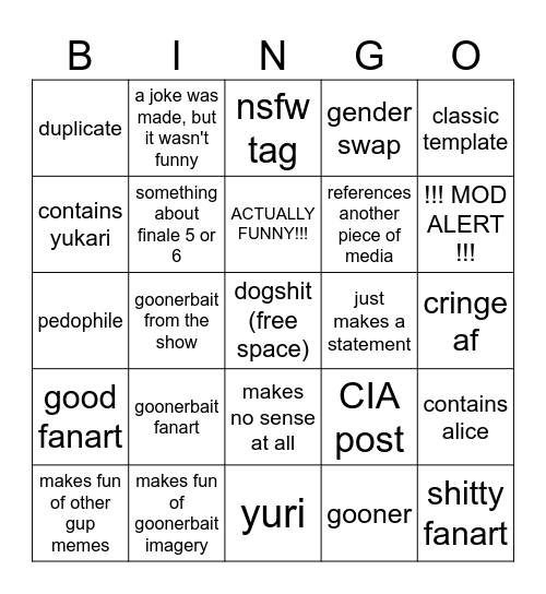 gup memes Bingo Card