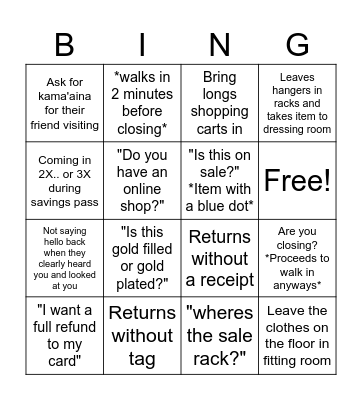 Things Customers Say or Do Bingo Card