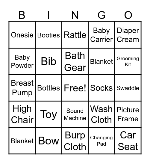Baby Shower Bingo Card