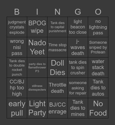 The TEA PF experience Bingo Card