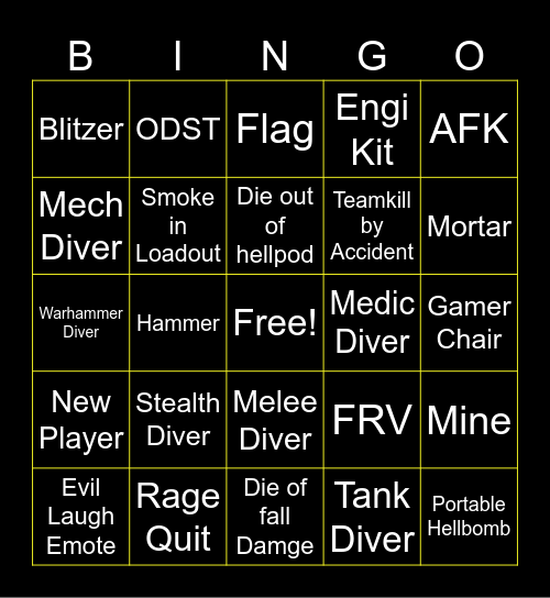 Helldivers Bingo Card