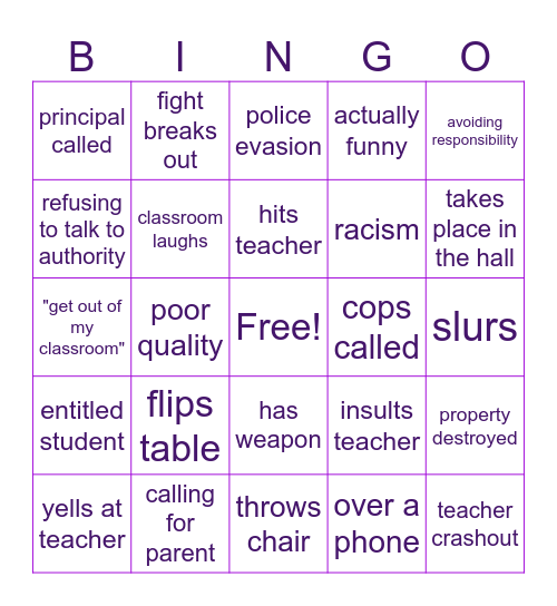 school crashout vids Bingo Card