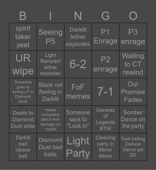The FRU PF experience Bingo Card