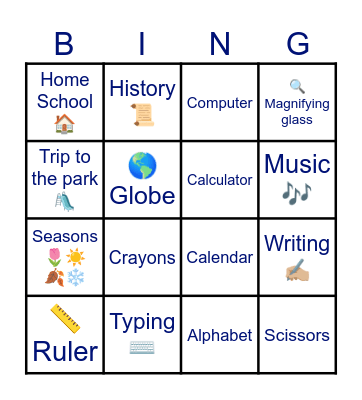 Back to School Bingo Card