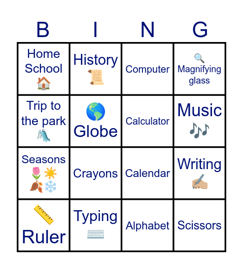 Back to School Bingo Card