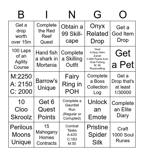 OSRS Bingo 2 Electric Boogaloo Bingo Card