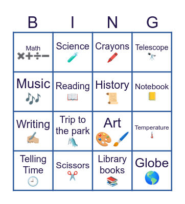 Back to School Bingo Card