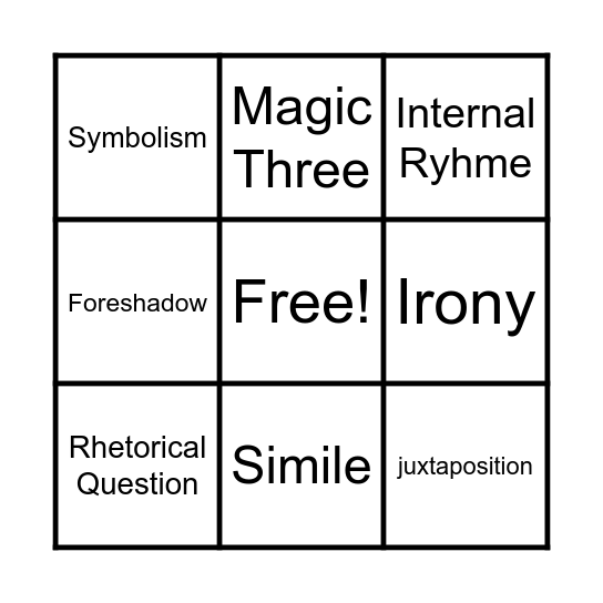 Literary Bingo Card