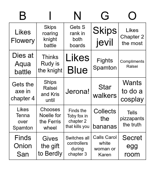 Caden Deltarune Bingo Card