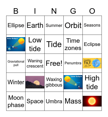 Earth Moon Sun Bingo Card