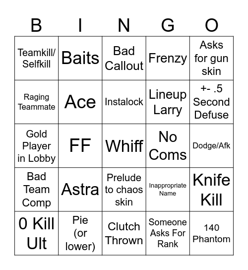 valorant Bingo Card