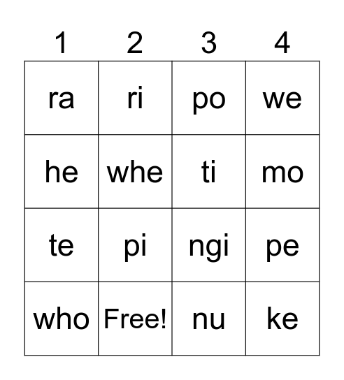 KUORO Bingo Card