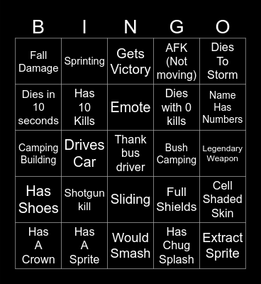 Fortnite Bingo Card