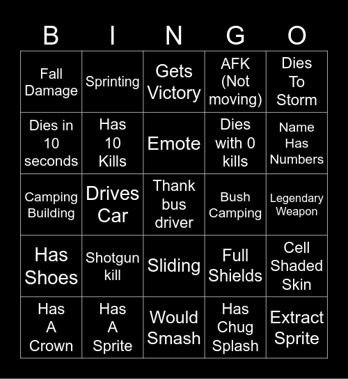 Fortnite Bingo Card