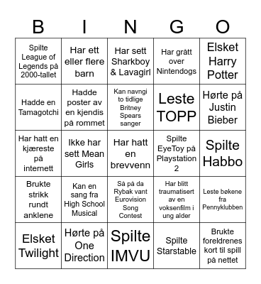 2000s Party Bingo Card